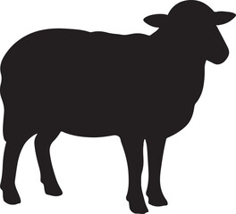 Sheep standing silhouette, farm animal vector, peaceful grazing livestock illustration.