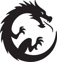 Chinese dragon curled in circle silhouette, mythical creature vector, fantasy illustration.