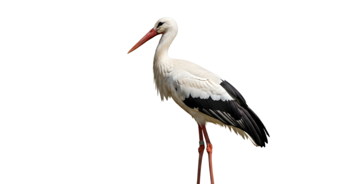 Stork with white feathers and black wingtips isolated PNG with Transparent Background