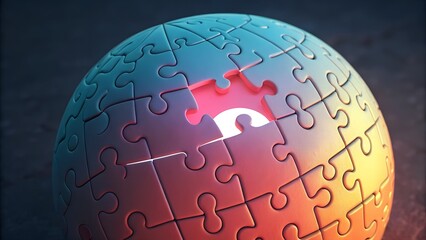 3d puzzle sphere with missing piece glowing