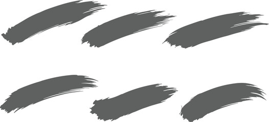 Collection of six grunge brush strokes in shades of grey and white