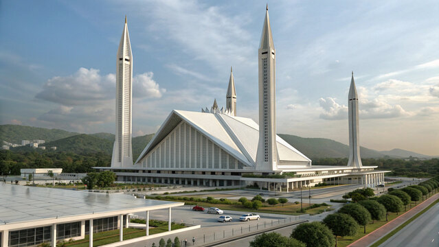 "A futuristic reimagining of Shah Faisal Masjid in the year 2100."
