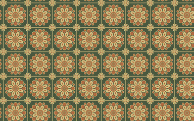 Decorative Seamless Pattern flowers green and orange color, seamless pattern of thai style.