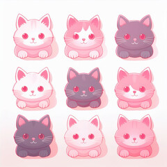 Cute cartoon cats set, pastel kawaii style, vector illustration, isolated on white background
