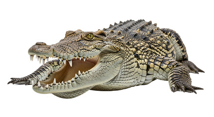 Fototapeta premium Crocodile with its mouth open isolated PNG with Transparent Background