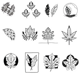 A set of black and white leaf icons