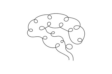 Human Brain Continuous One Line Drawing Outline Vector Illustration
