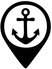 Simple Black and White Anchor Location Marker Map Icon Design