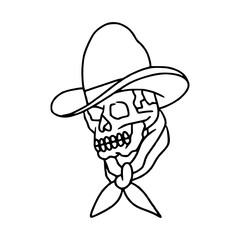 retro cowboy skeleton head drawing