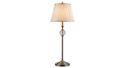 An elegant floor lamp illuminates the night with subtle golden light casting a warm inviting on transparent background