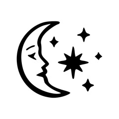 sleepy crescent moon and stars