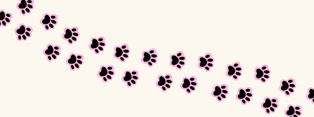 Pink puppy footprint and cat paw step for an animal background or pet vector design. This charming illustration features soft pastel pawprints for creating cute backgrounds or playful pet-themed patte © Елена Сорокина