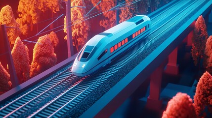 Sleek High-Speed Train Surging Through Dynamic Geometric Backdrop