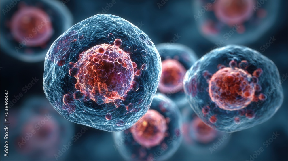 Poster cells are displayed under a microscope, showcasing intricate structures as they engage in various bi