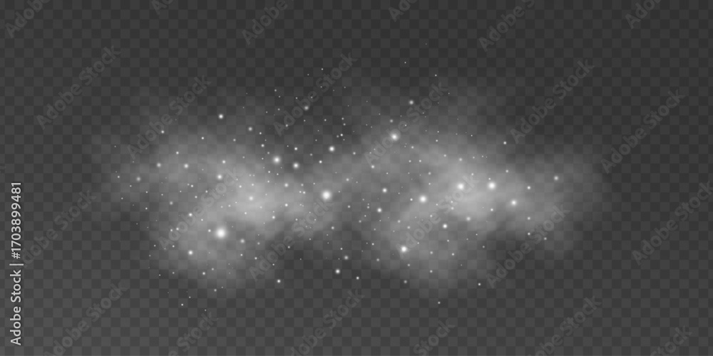 Poster snowy fog effect with blurred bright snow particles in motion on a transparent background. magical l