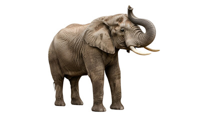 Obraz premium African elephant raising its trunk isolated PNG with Transparent Background