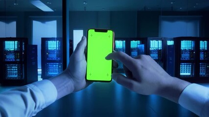 A person shows a greenscreen phone, highlighting its tech capabilities