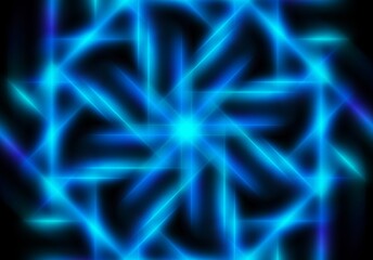 abstract geometric neon light lines kaleidoscope mandala art Vibrant neon spiral design with glowing purple, pink, and yellow rays. Perfect for futuristic backgrounds, posters, or digital art