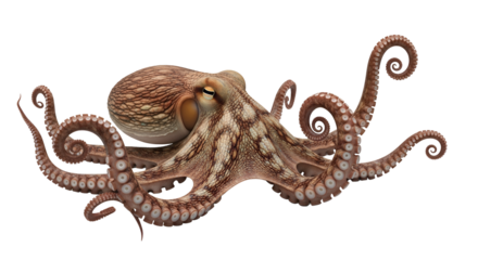 Octopus with curly tentacles isolated PNG with Transparent Background