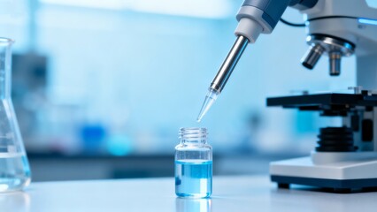 Laboratory research with microscope and reagents