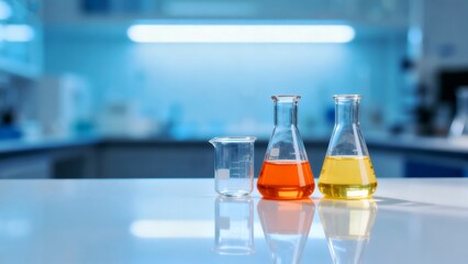 Laboratory glassware with colored liquids
