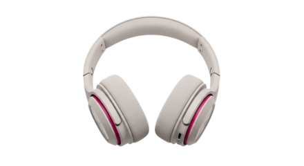Immersive sound experience with sleek wireless headphones for audiophiles in creamy beige and on transparent background