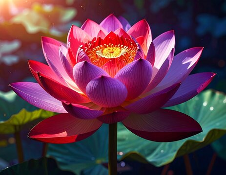 Vibrant lotus flower in bloom - Powered by Adobe