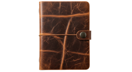 Capturing untold stories A weathered leather journal bound with memories awaits new adventures on transparent background