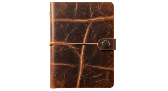 Capturing untold stories A weathered leather journal bound with memories awaits new adventures on transparent background