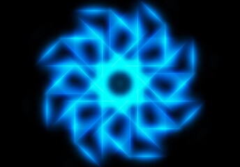 abstract geometric neon light lines kaleidoscope mandala art Vibrant neon spiral design with glowing purple, pink, and yellow rays. Perfect for futuristic backgrounds, posters, or digital art