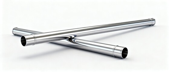 Stainless steel pipes on white background