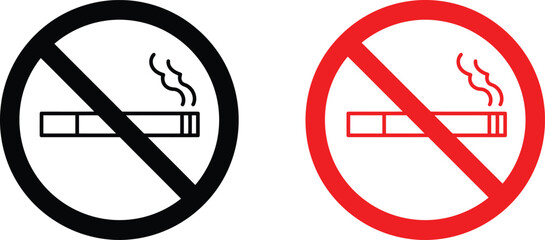No Smoking Sign Set - Smoking Prohibition Symbols Red and Black Circle Vector