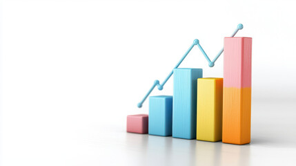 Colorful bar graph representing growth with upward trend, showcasing various heights and line graph overlay