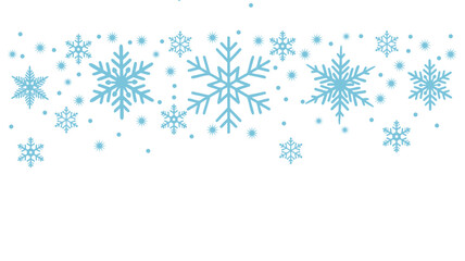 Fototapeta premium A collection of stylized, light blue snowflakes and dots arranged against a white background.