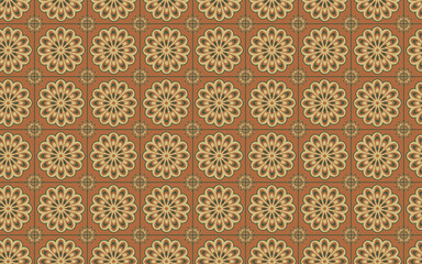 Decorative Seamless Pattern flowers green and orange color, seamless pattern of thai style.