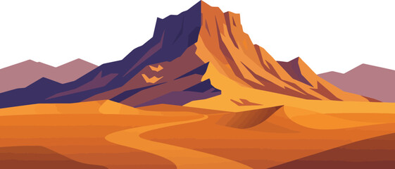 Desert Mountain Landscape Vector - Sand Dunes and Rocky Peak Warm Minimal Illustration