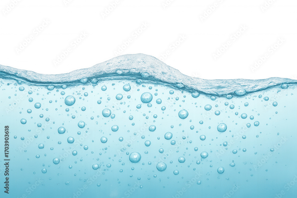 Poster water surface with many bubbles and foam on top creating a refreshing and clean image, on transparen