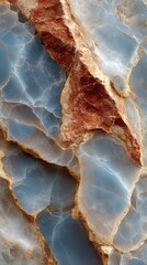 Detailed close-up view of blue and brown mineral formations showcasing unique textures and patterns in natural stone