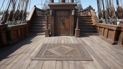 Majestic Wooden Staircase and Entrance of a Historic Tall Ship Deck Surrounded by Nautical Details and Authentic Maritime Charm