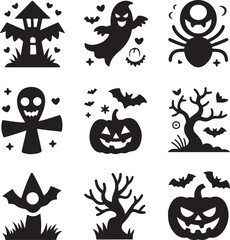 set of silhouette halloween icons