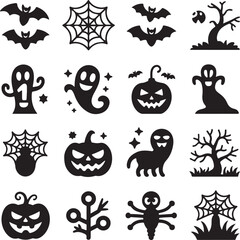 set of silhouette halloween icons