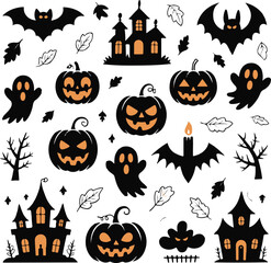 set of silhouette halloween icons