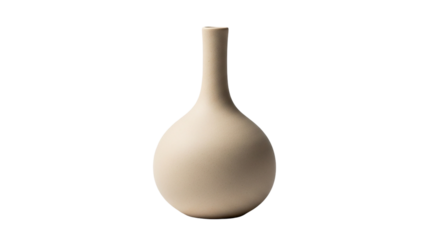 A serene beige vase embodying minimalist elegance and grace on a sleek black background a on transparent background