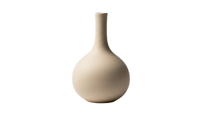 A serene beige vase embodying minimalist elegance and grace on a sleek black background a on transparent background