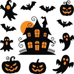 set of silhouette halloween icons