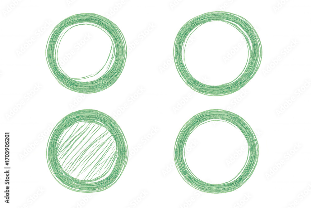 Poster four empty green scribbled circles forming a set of design elements with transparent background