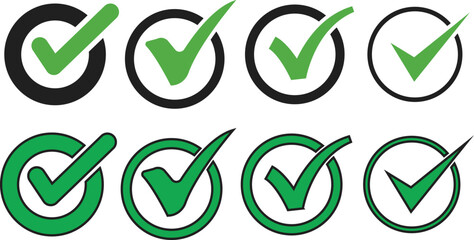 Set of Green Checkmarks in Circles, Symbolizing Approval, Success, and Completion for Projects
