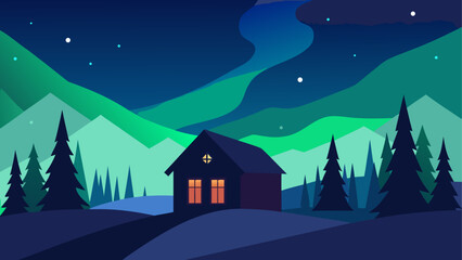 Cozy cabin under the aurora borealis