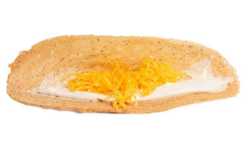 Photo of Thai crispy pancake taken with a high-resolution camera stacking focus technic using on a white background.