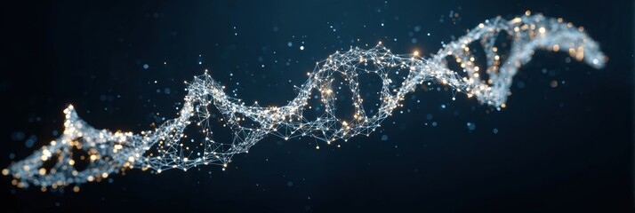 Exploration of DNA Structure Represented Through Intricate Connections and Glowing Particles at the Molecular Level